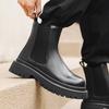 Mens Fashion Stage Nightclub High Chelsea Boots Slip-on Genuine Leather Shoes Cowboy Platform Boot Cool Long Motorcycle Botas