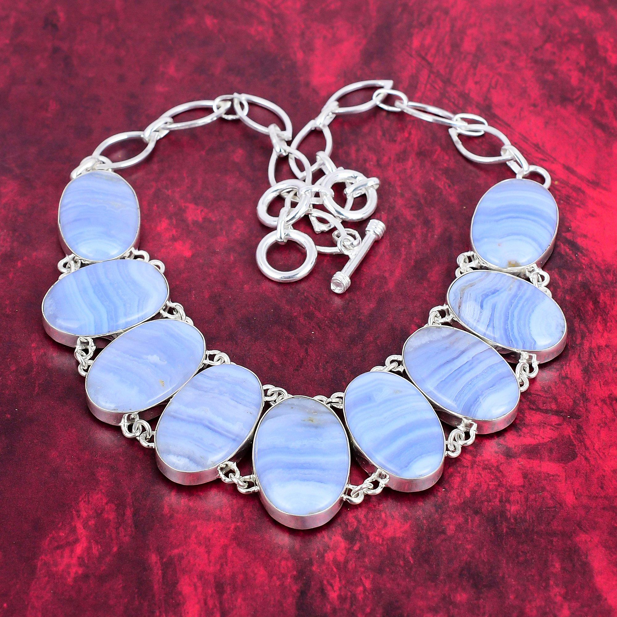 

Ожерелье из натурального синего кружева с агатом из стерлингового серебра 925 пробы, ювелирные изделия из драгоценных камней, ожерелье ручной работы, удивительный ювелирный подарок для нее Adjustable with 18 inches синий