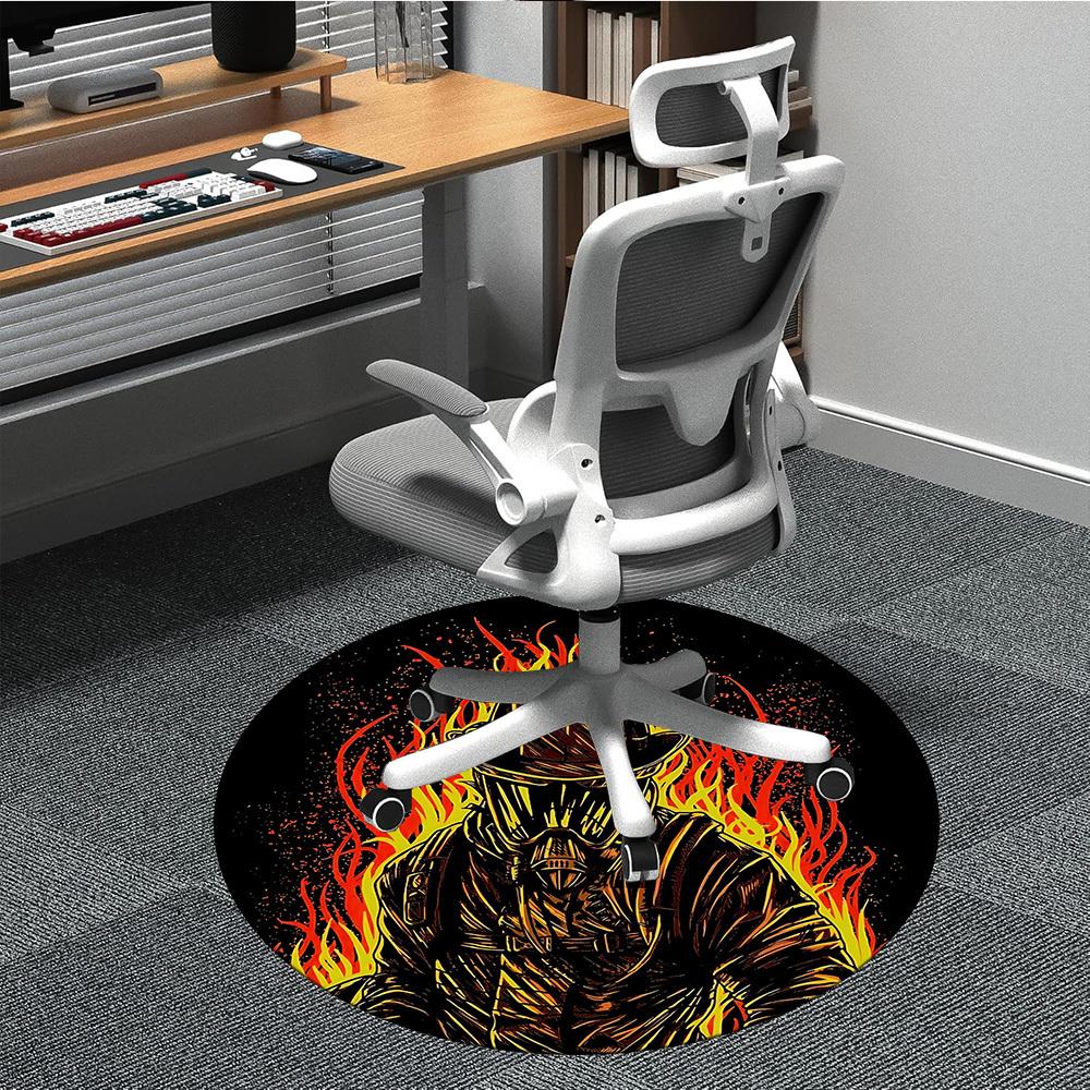 

1pc Firefighter Flames Office Round Area Rug, Indoor Mat Suitable ForOffice, Under Office Chairs Bedroom Living Room Home Decor, Room Deco T071 80cm by 80cm