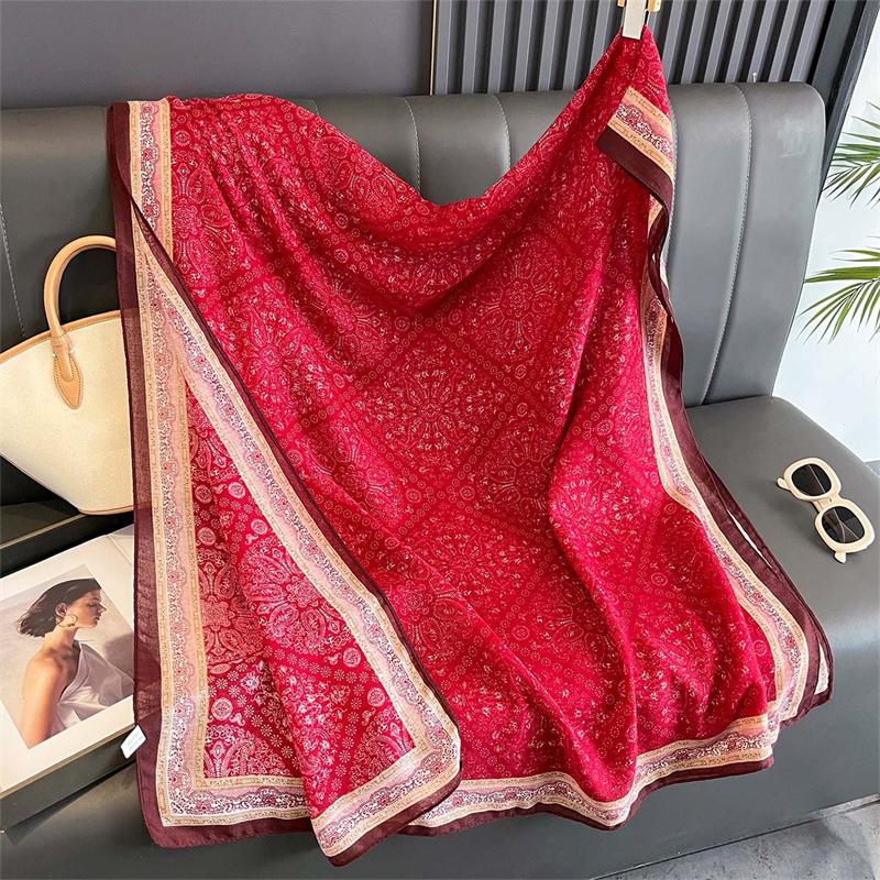 New Spring Women Cotton Scarf Beach Hijab Shawls and Wraps  Luxury Brand Flower Female Foulard Echarpe Designer Bandana