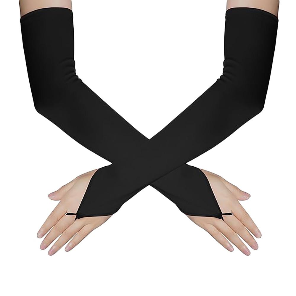 Solid Color Finger Hook Mittens Long Cosplay Gloves Winter Warm Satin Gloves