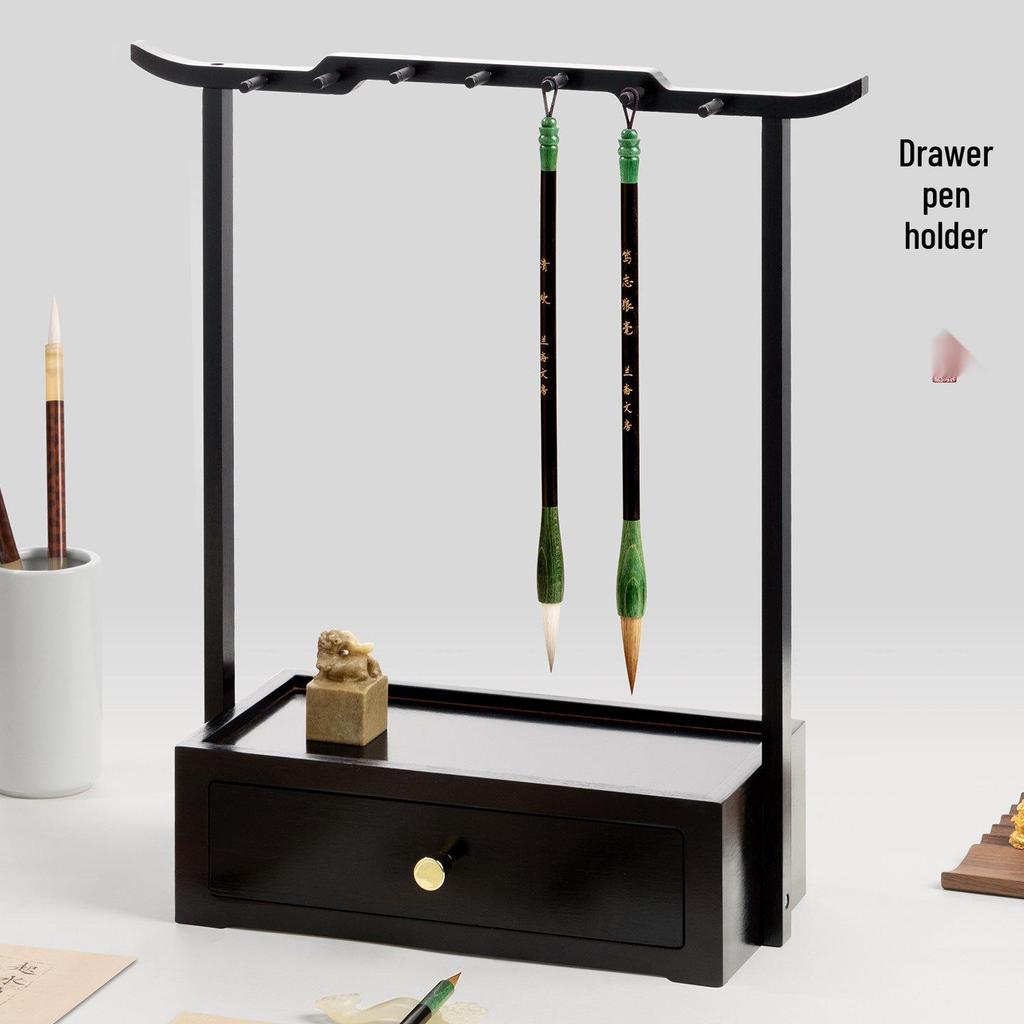 New Chinese Style Solid Wood Calligraphy Brush Holder and Tray: Four Treasures of the Study Display and Storage Rack.