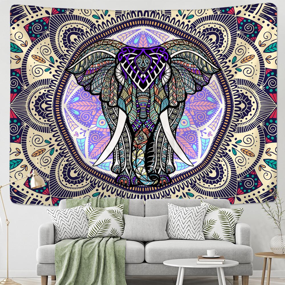 Mandala Elephant Tapestry Wall Hanging Bohemian Indian Abstract Psychedelic Pattern Printing Background Cloth Home Decor