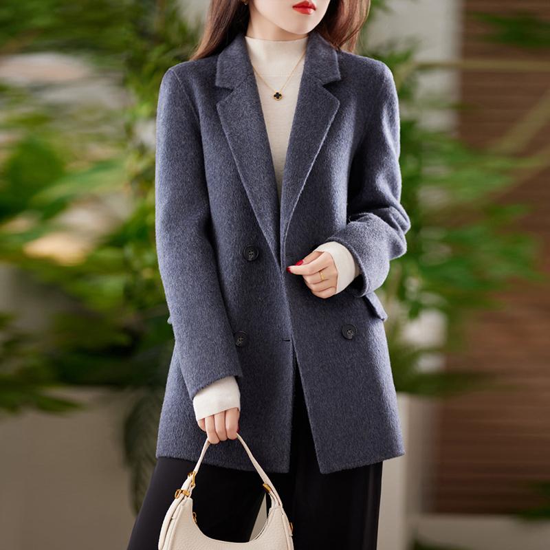 Cashmere Women Coat TIDENOVEL Autumn Wool Long Coat Handmade Pea Coat Winter Warm Wool Jacket Overcoat