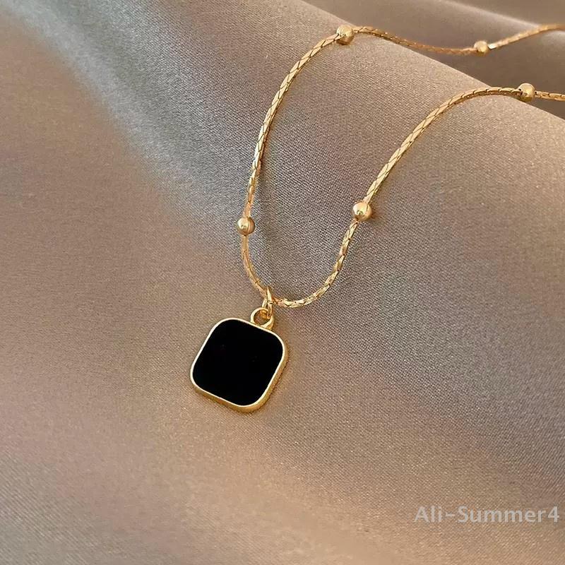 Black Exquisite Minimalist Square Pendant Choker Chains Fashion Necklace For Women Jewelry Party Gifts