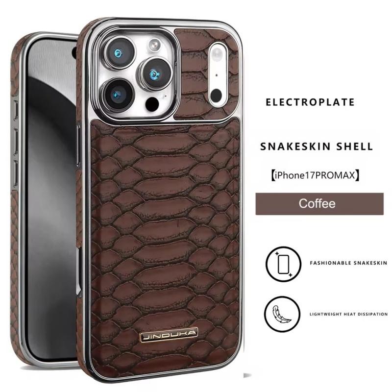 Luxury Fashion Snake-Patterned Leather Phone Case For iPhone 17 16 15 14 13 12 Pro Max 17Air Inner Shell With Flannel Lining