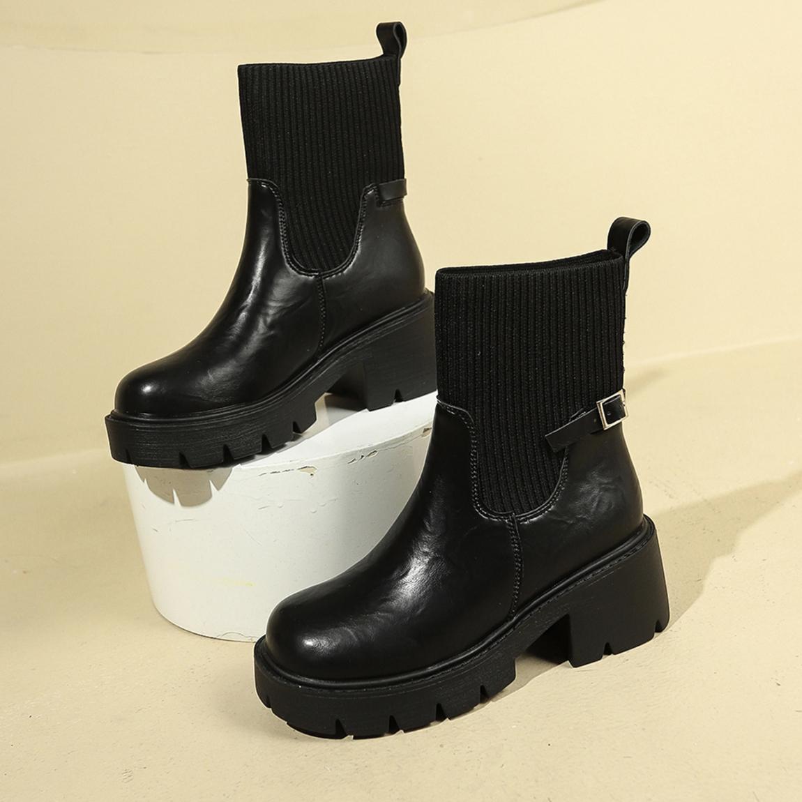 

Модные женские ботильоны на высоком каблуке, модные зимние вязаные сапоги на платформе, женский бренд, тренд 2025, элегантная офисная обувь, Botas Mujer 43 чёрный