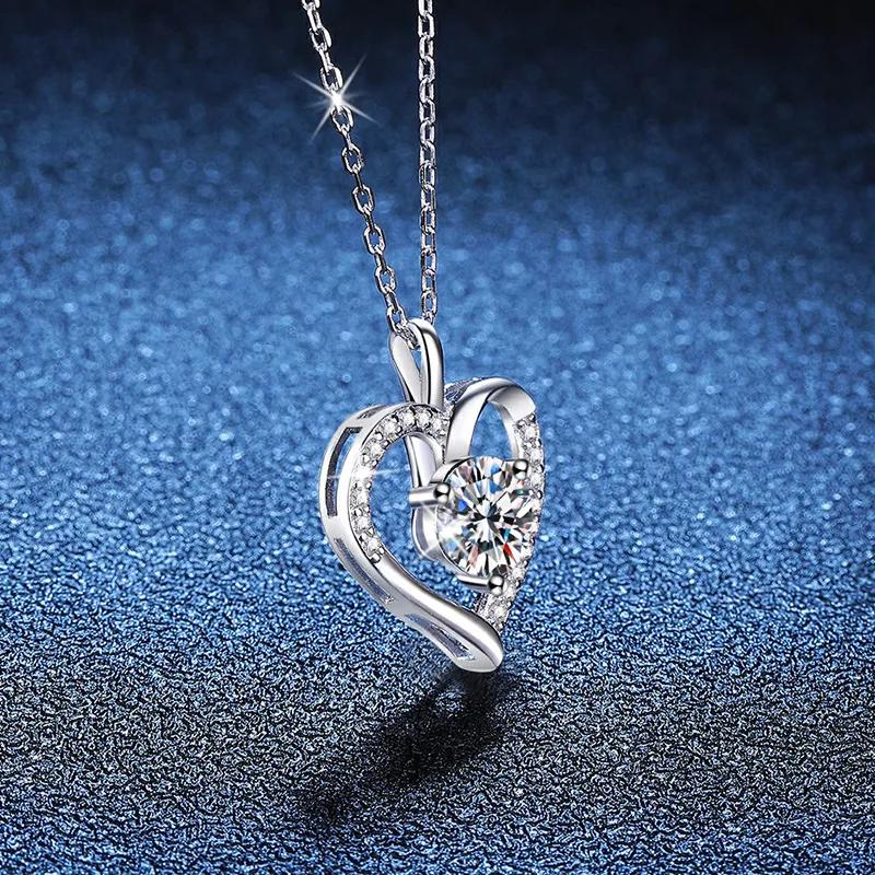 Heart Necklace 100% 925 Sterling SilverColor Pendant Necklace For Women Sparkling Wedding Party Fine Jewelry 2025