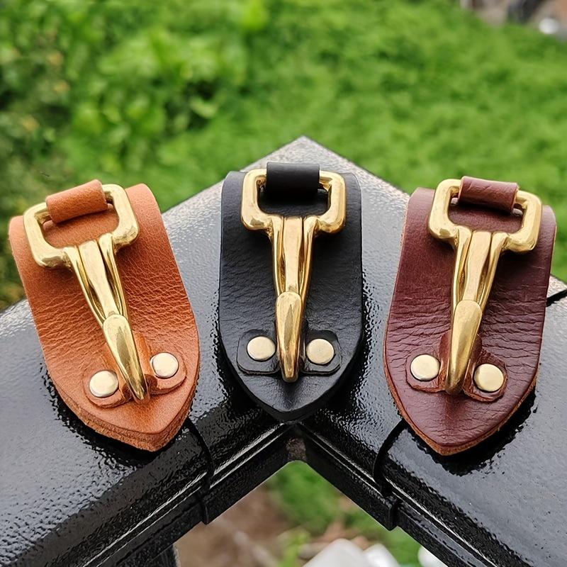 1PC Handmade Keychain Waist Hanging Creative Leather Copper Accessories Leather Belt Leather Circle Practical Belt Outdoor Hook