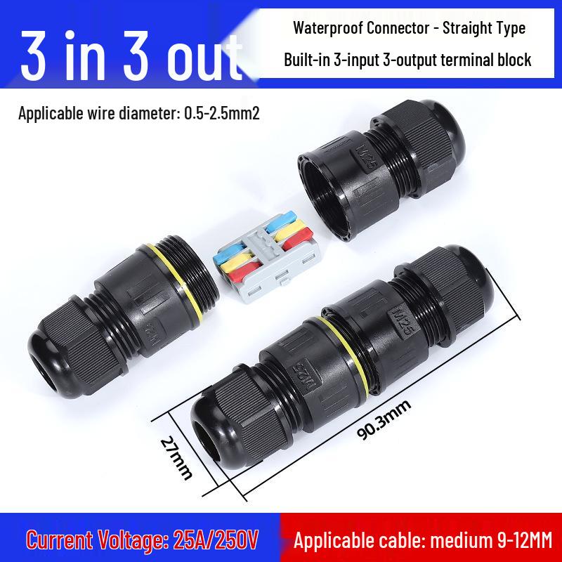 IP68 Waterproof Outdoor Mini Terminal Wire Connector, 2-in 2-out, Rainproof, Buried Cold Press Electrical