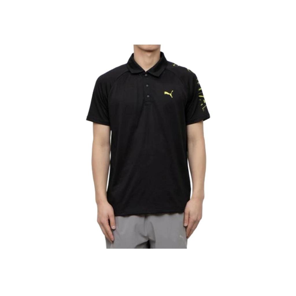 Puma Logo Pattern Short Sleeve Polo Shirt Men tops Black 527048-01