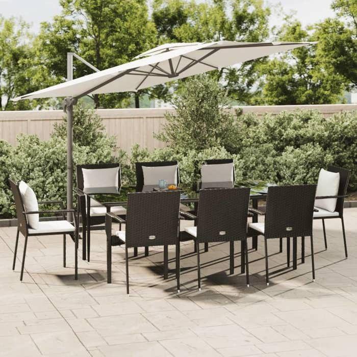 VidaXL Mobilier à dîner de jardin 9pcs et coussins noir résine tressée 3185100