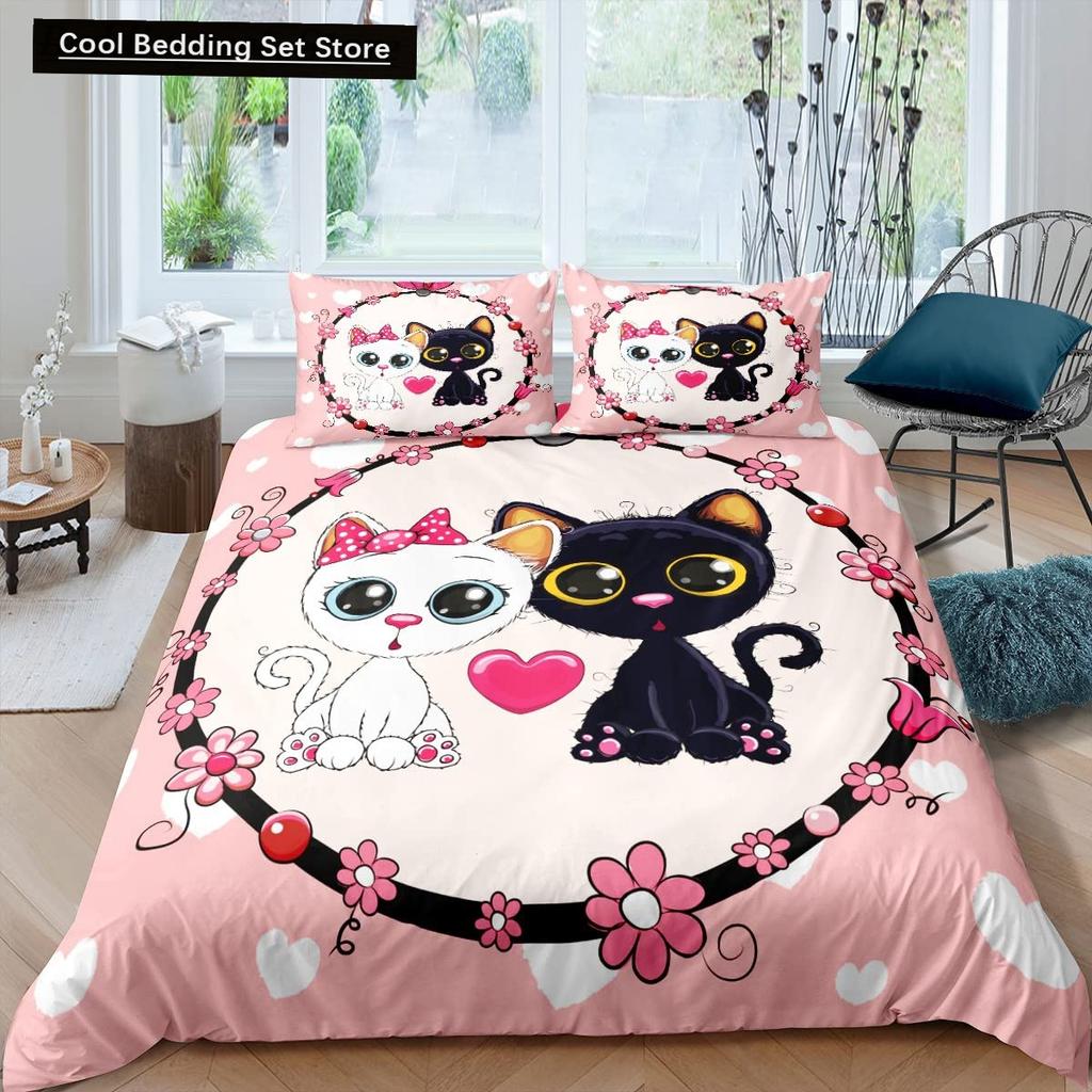 Pink Cartoon Animal King Queen Duvet Cover Kawaii Panda Pattern Bedding Set for Kids Girls Wildlife 2/3pcs Polyester Quilt Cover