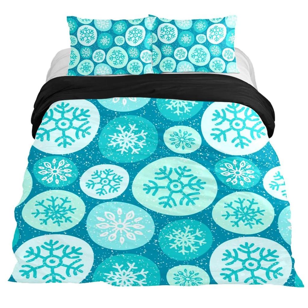 Snowflake Duvet Cover Set Winter Theme Christmas Illustration Cold Weather Season Twin Bedding Set King Size Soft Quilt Cover