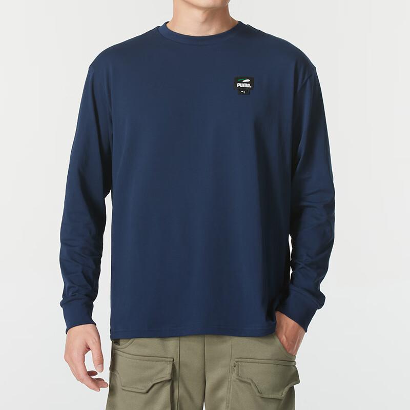 Puma Logo Design Casual Loose Breathable Round Neck Long Sleeve T-Shirt Men Tops Blue 628138-14