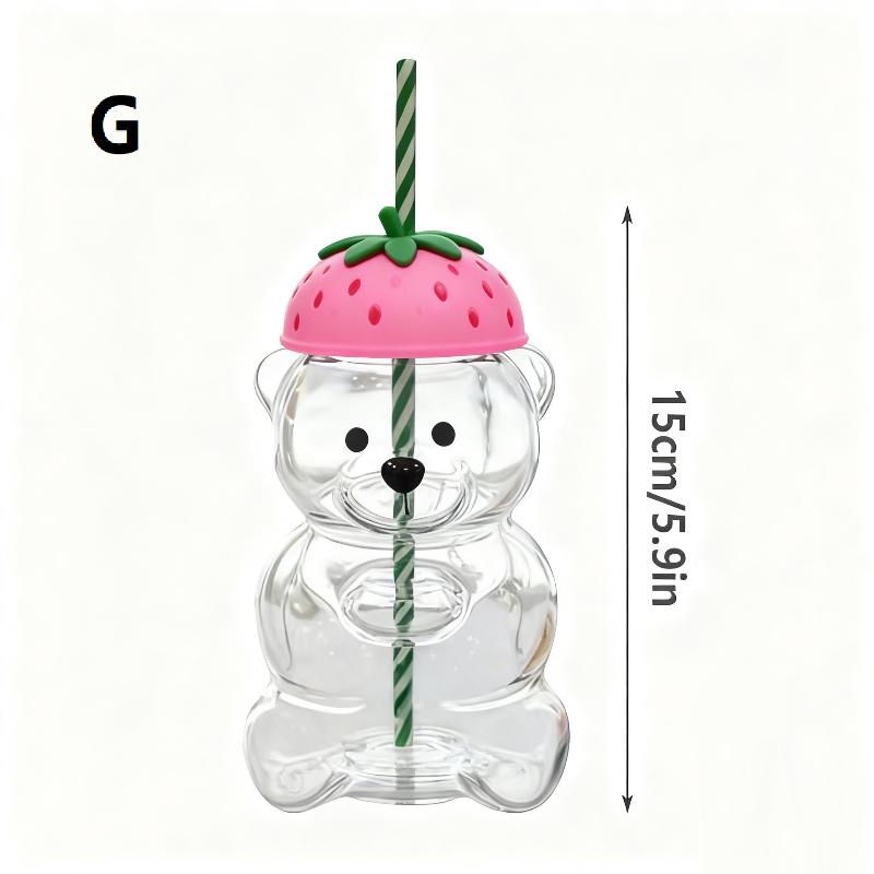 1Pcs Cartoon Bear Shaped Coffee Mug Cute Bear Mug Plastic Cup With Straw Transparent Creative Milk Coffee Water Cups