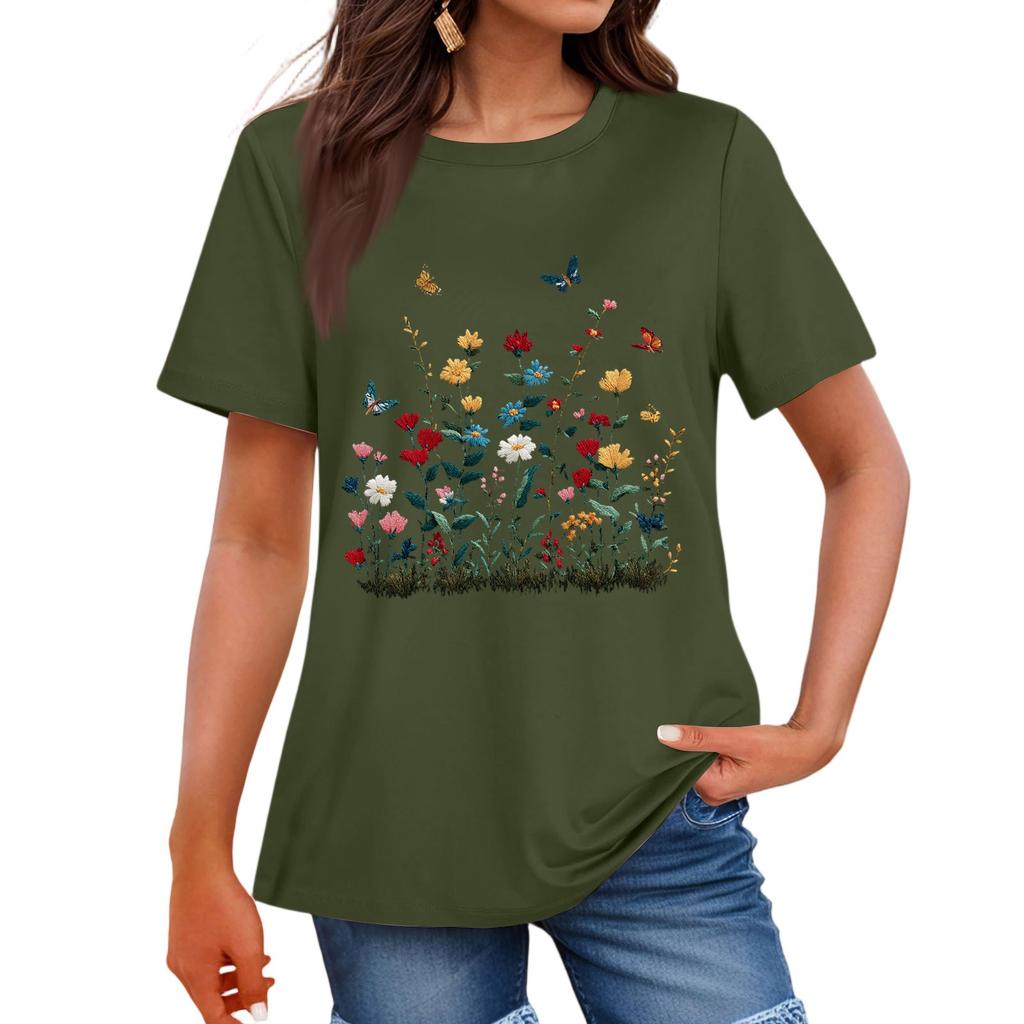 Damenmode Lässig Bedrucktes Rundhals Kurzarm T-Shirt Top T-Shirt Oberteil