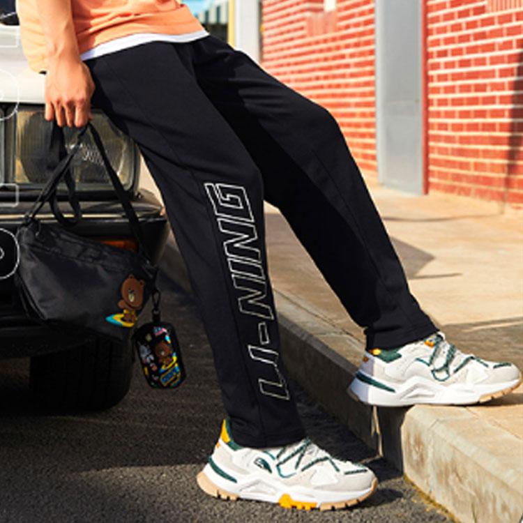 Li Ning Sports Fashion Series Straight Leg Knitted Sports Long Pants Men Bottoms Black AKLRA23-3