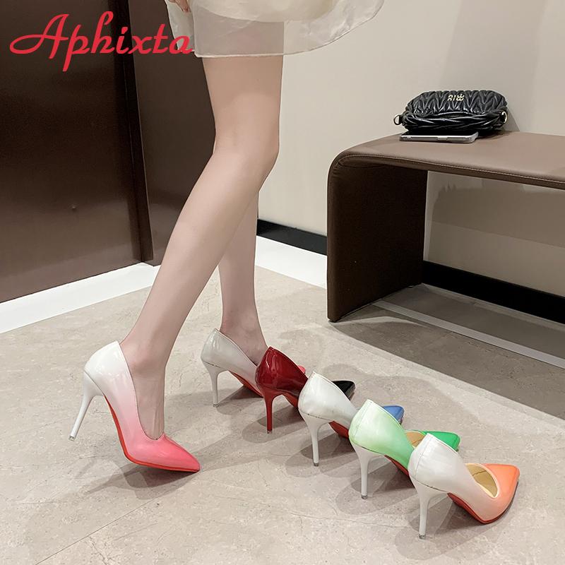 Fashion Aphixta 2024 High 10cm Stiletto Heels Pumps Women Shoes Gradient Two Shade Color Pointed Toe  Patent Leather Office Thin Heels