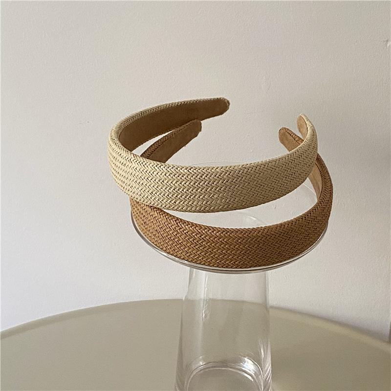 Handmade Weaving Straw Headband Cross Women Summer Headwear Wide Rattan Hairband Knot Outdoor Headdress Hair Hoop Solid
