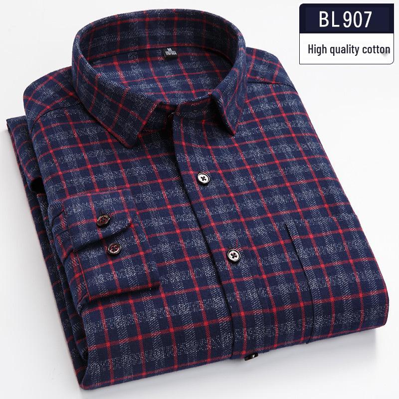 Herrskjorta i ren bomull med rutmönster, lång ärm - Stor storlek