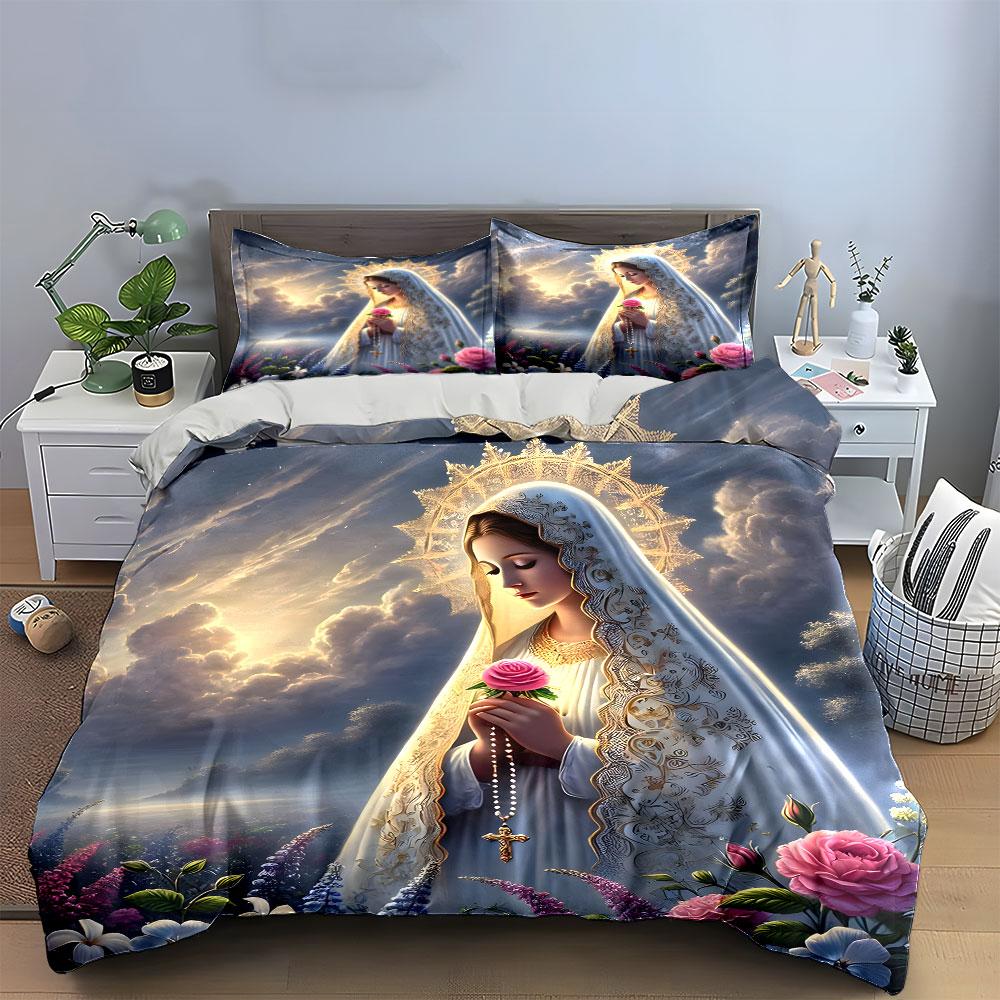 Religious Figure with Roses. Bedding Sets Duvet Cover Sets Duvet Covers Pillowcases(1 * Duvet Cover 2 * Pillowcases Without Duvet Insert)