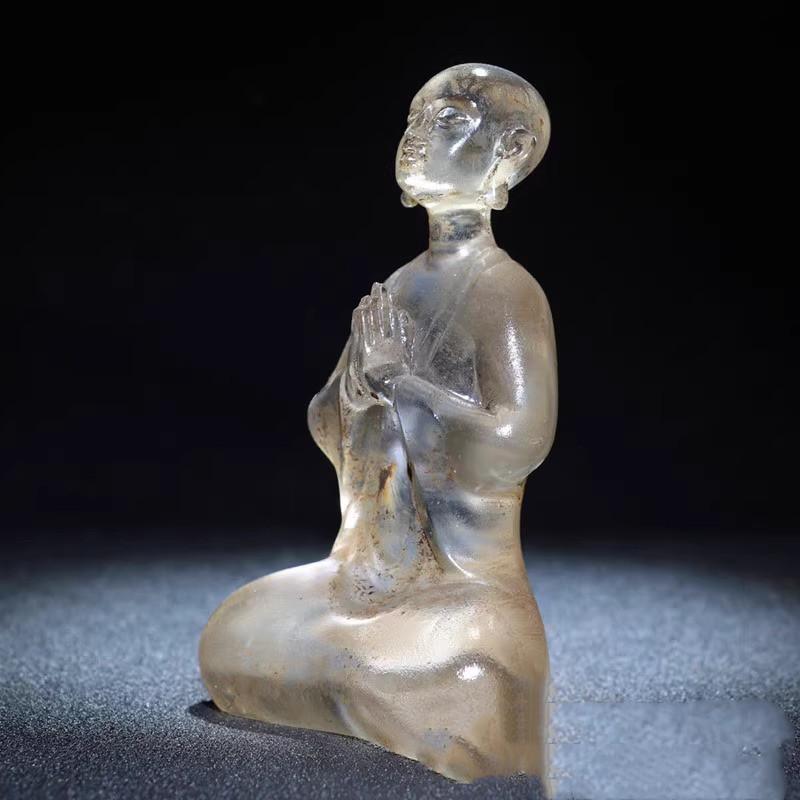 Collection Chinese Old Beijing Glaze Carved Exquisite Buddha Statue Amitabha Art