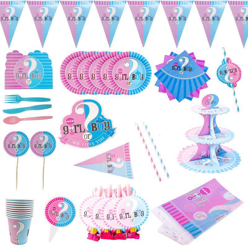 Baby Gender Reveal Party Decoration Boy Or Girl Disposable Tableware Pink Blue