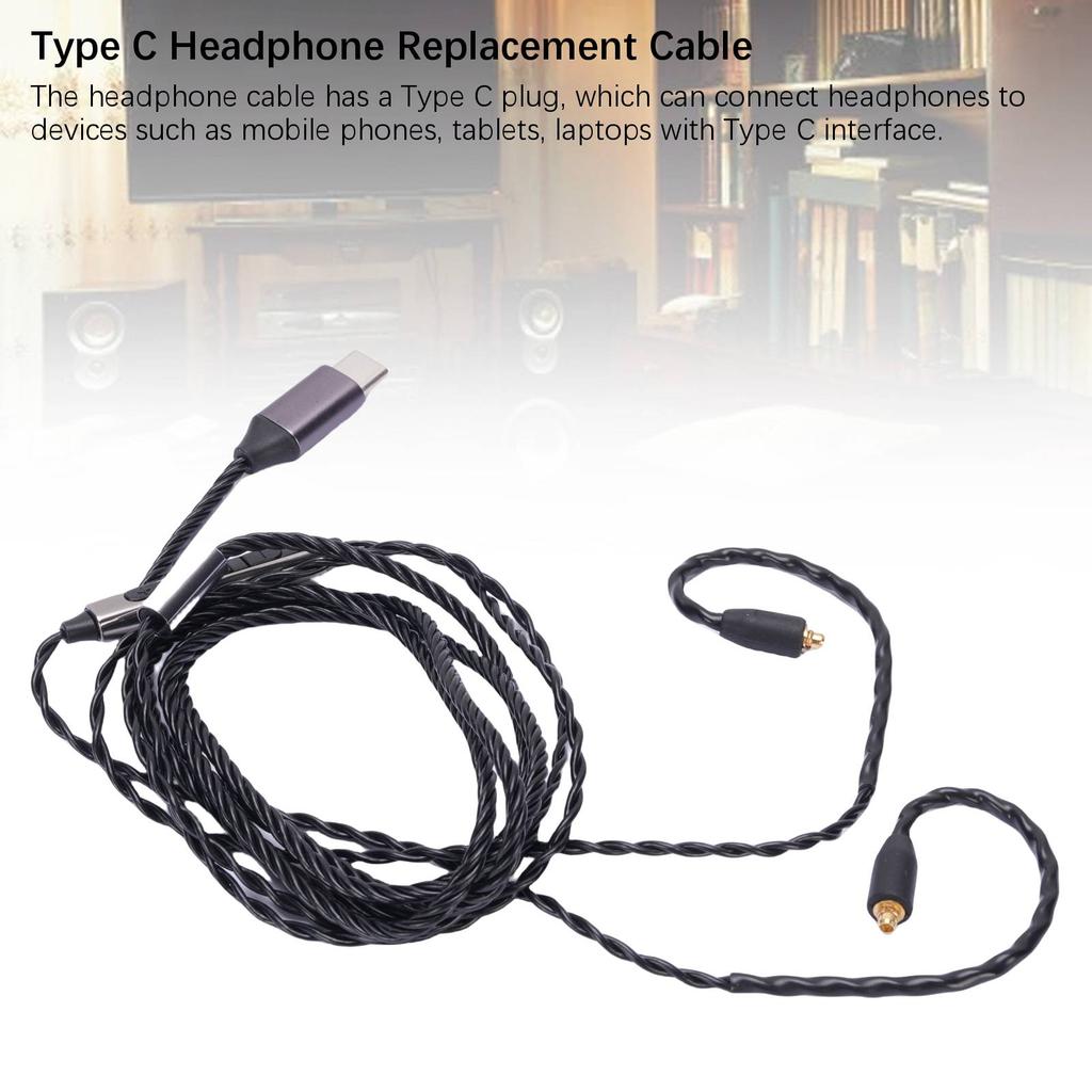 Type C Headphone Cable Fit for Sennheiser IE300 IE600 IE900 Headphone OFC Replacement Cable Built in Microphone 47.24in