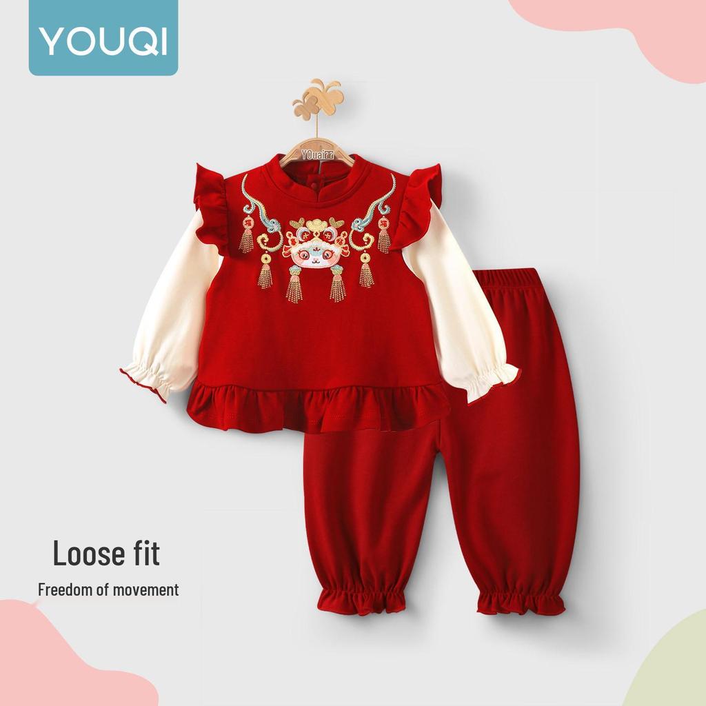 Youqi Spring Autumn Girls' Baby Clothes: 1st Birthday Formal Dress & Two-Piece Set