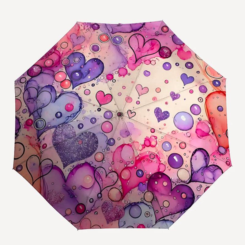 

1pc Heart Bubbles Automatic Open/close Umbrella, 8-Rib sturdy structure, Auto Folding/Opening, Portable Travel Umbrella for Women c17