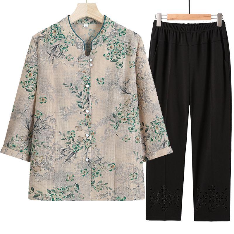 2 Piece Summer Outfit for Elderly Mom Simple Sleeve Shirt Set Lightweight Comfortable Women Clothing