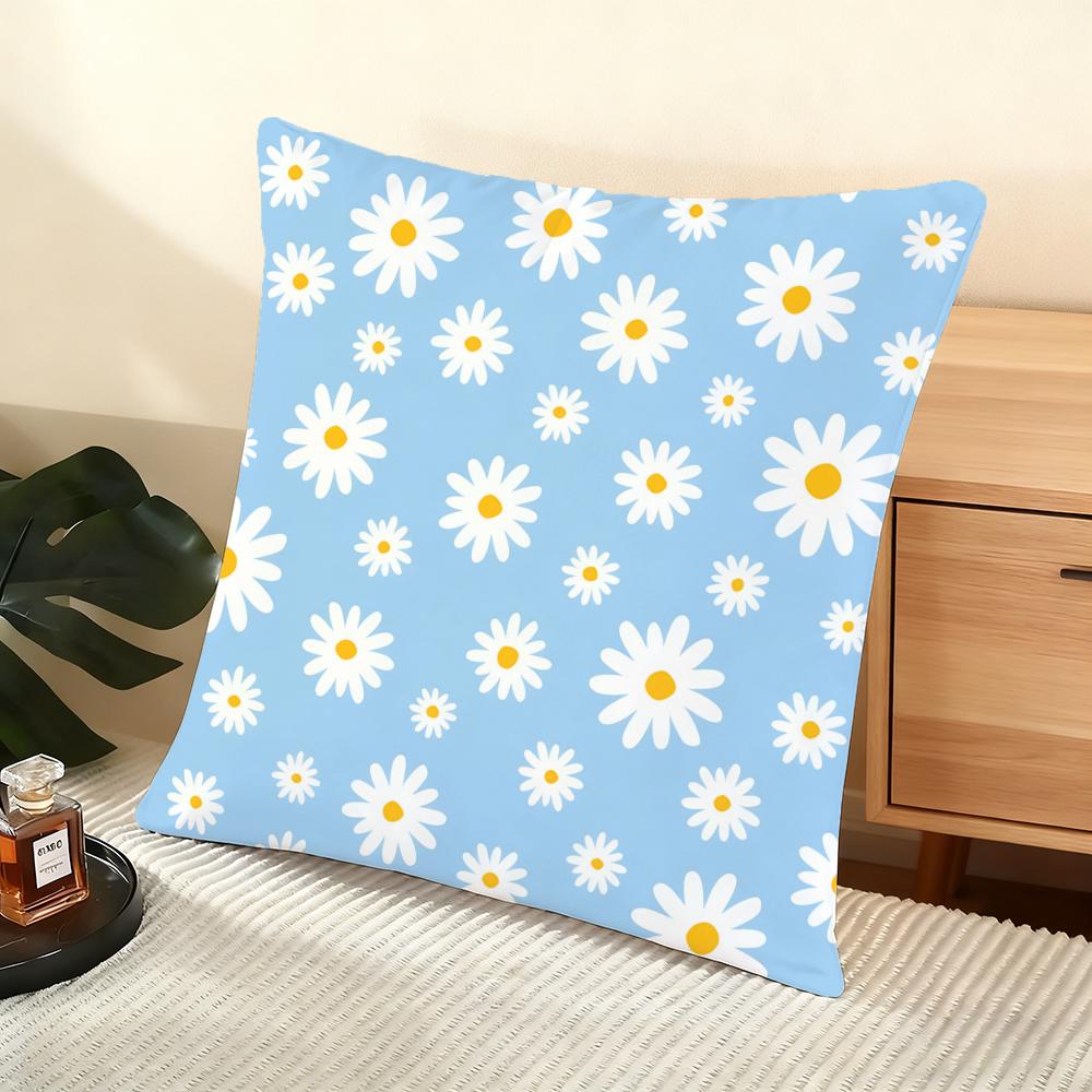 Daisy Pattern Cushion Cover Soft Short Plush Pillow Cover Smooth Cozy Texture Aesthetic Cushion Case Home Decor