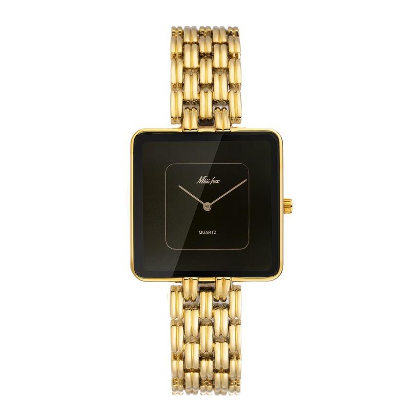 MISSFOX Uhr, Mittlerer Osten Mode einfache gold-schwarze quadratische Quarz Damenuhr