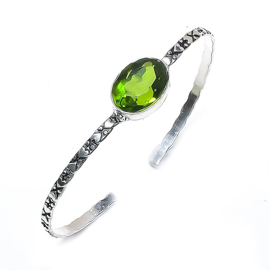 Peridot Gemstone 925 Sterling Silver Cuff Bangle Adjustable