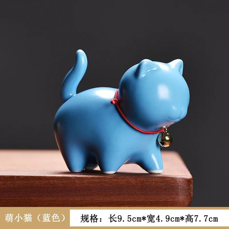 Ceramic Cat Sculpture Cartoon Bell Cats Tea Pet Teaware Accessories Home Office Teatable Micro-landscaping Decoration Pen Holder