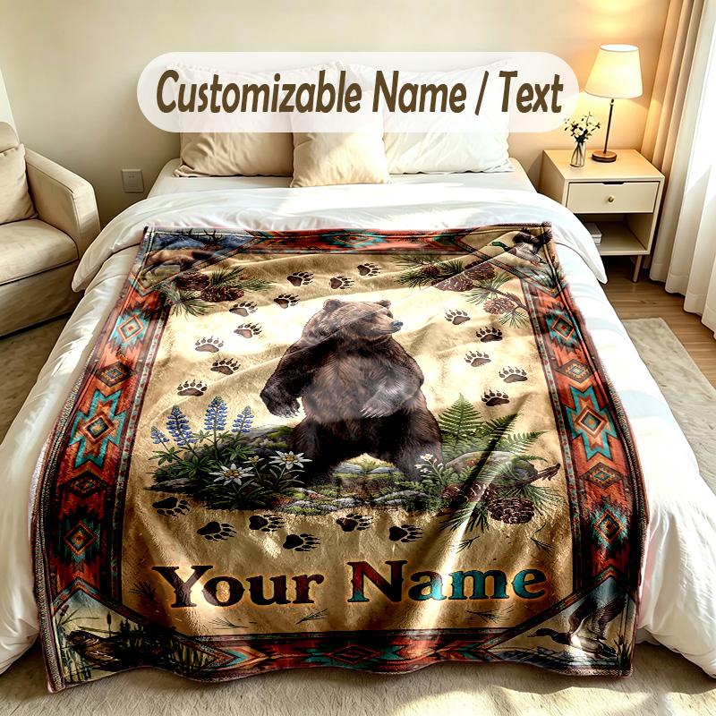 Coperta Personalizzata Tema Orsacchiotto Nome e Testo Personalizzati Morbida Calda Coperta da Divano Decorazione per la Casa