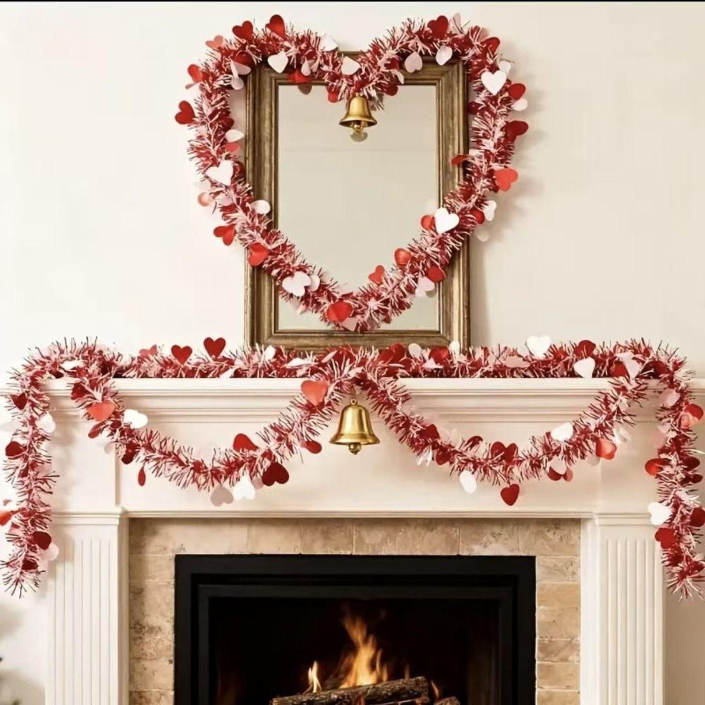Love Sequins Valentines Garland 2M Hanging Decor Dense Heart Tinsel Garland  Birthday Party