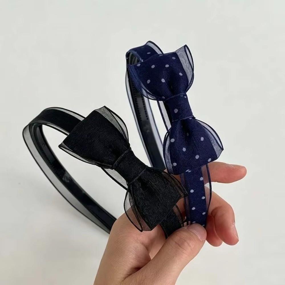 Polka Dot Hair Hoops Organza Fabric Hair Accessories Vintage Bow Headbands For Women
