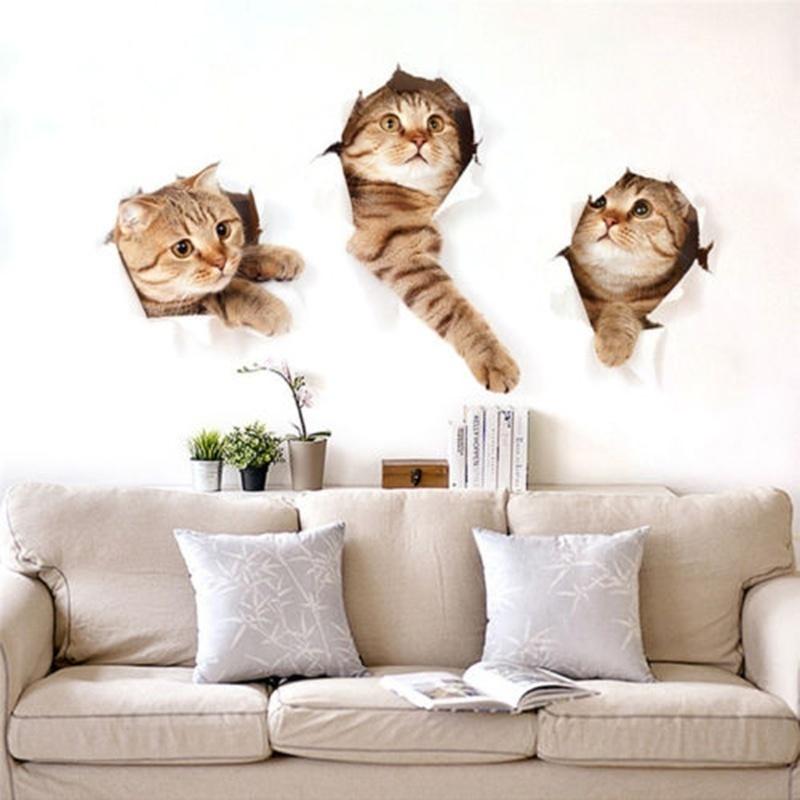 Wall Sticker Vinyl Cute 3D Kitten Cat Bedroom Fridge Decal Home Mural Art Decor