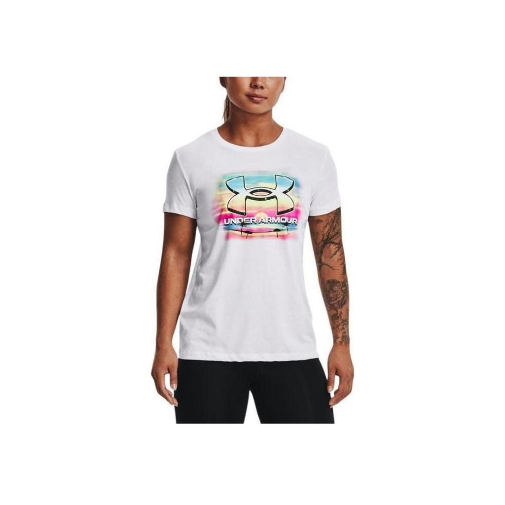 Under Armour Letter Logo Loose Fit Training T-Shirt Women Tops White 1372618-100