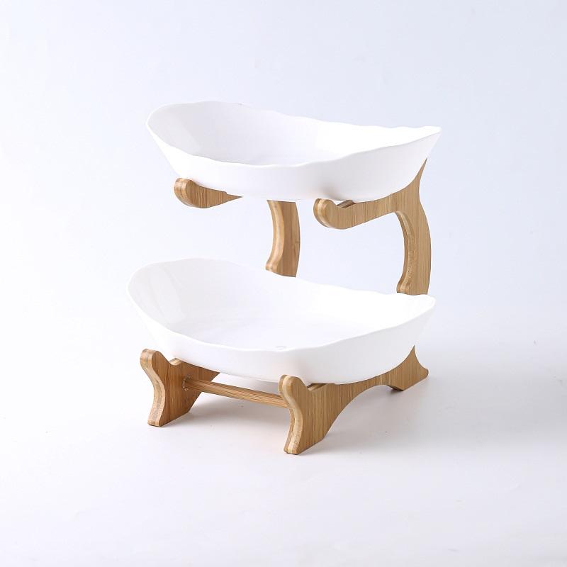 Nordic Creative Durable Plastic Fruit Plate With Wooden And Iron Stand Two Tier Three Tier Fruit Bowl For Living Room Modern Design