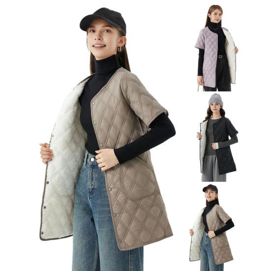 Yousheng Winter Down Coat Padded Round Neck Pockets Buttons Closure Windproof Heat Retention Daily Cold Weather Inner Layer Clothes Cotton Jacket