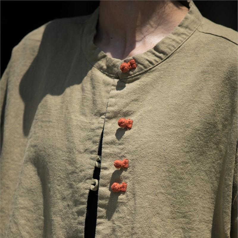 Johnature Camicie vintage da donna, camicette a maniche lunghe, bottoni autunnali, tinta unita, stile cinese