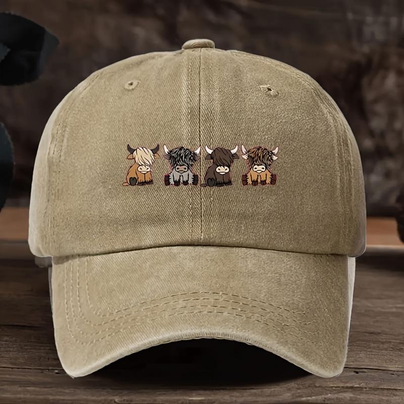 Highland Cattle Four Cows Graphic Print Baseball Cap Adjustable Cotton Casual Dad Hat Unisex