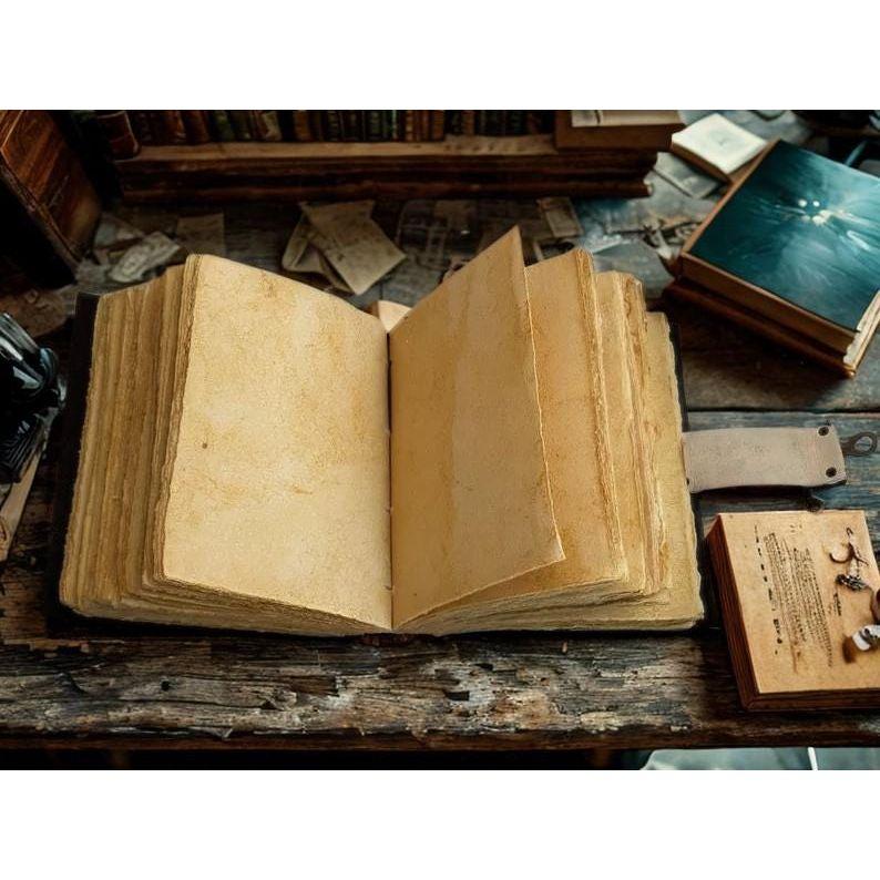 Vintage Leather Journal, Moon Phase Handmade Fat Leather Journal, Blank Spell Book of Shadows, Sketchbook, Gifts For Him Her
