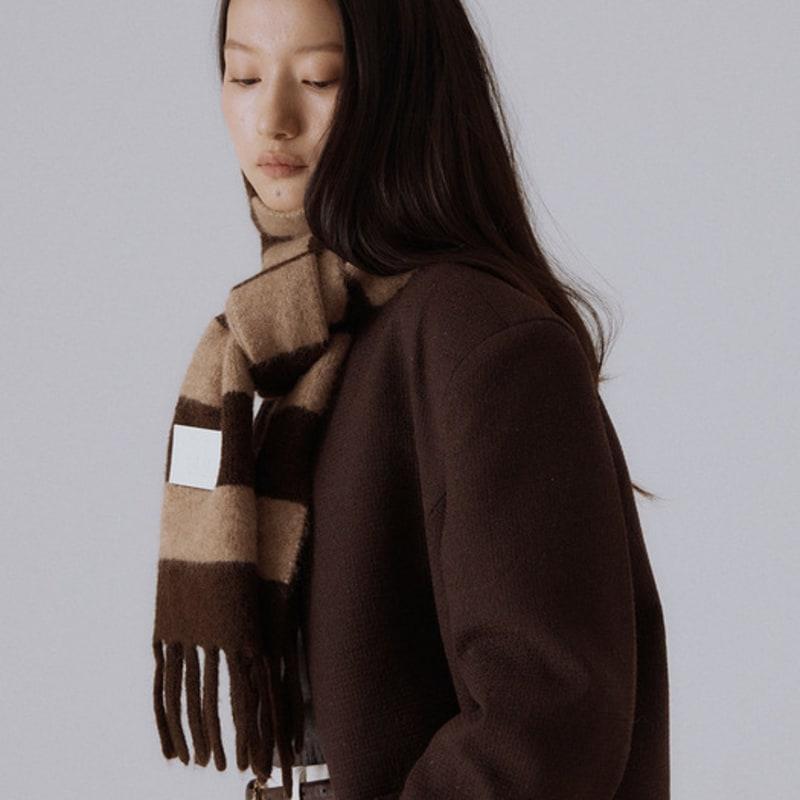 SILN Bold stripe knit muffler (BROWN/CAMEL)