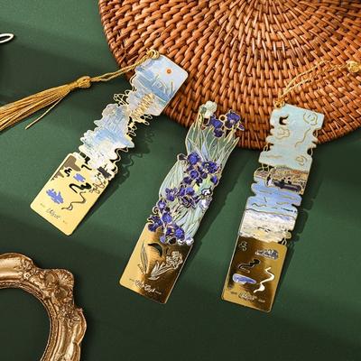 New Hollow Design Book Page Clip Super-thin Floral Painting Book Mark Sunrise Blossoms Beach Metal Bookmark Holiday Gifts