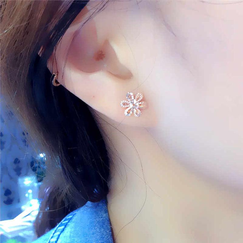 Purple Gold-Plated Rose Gold Car Flower Flower Hollow Shiny Earrings Sweet Gold Stud Earrings For Women