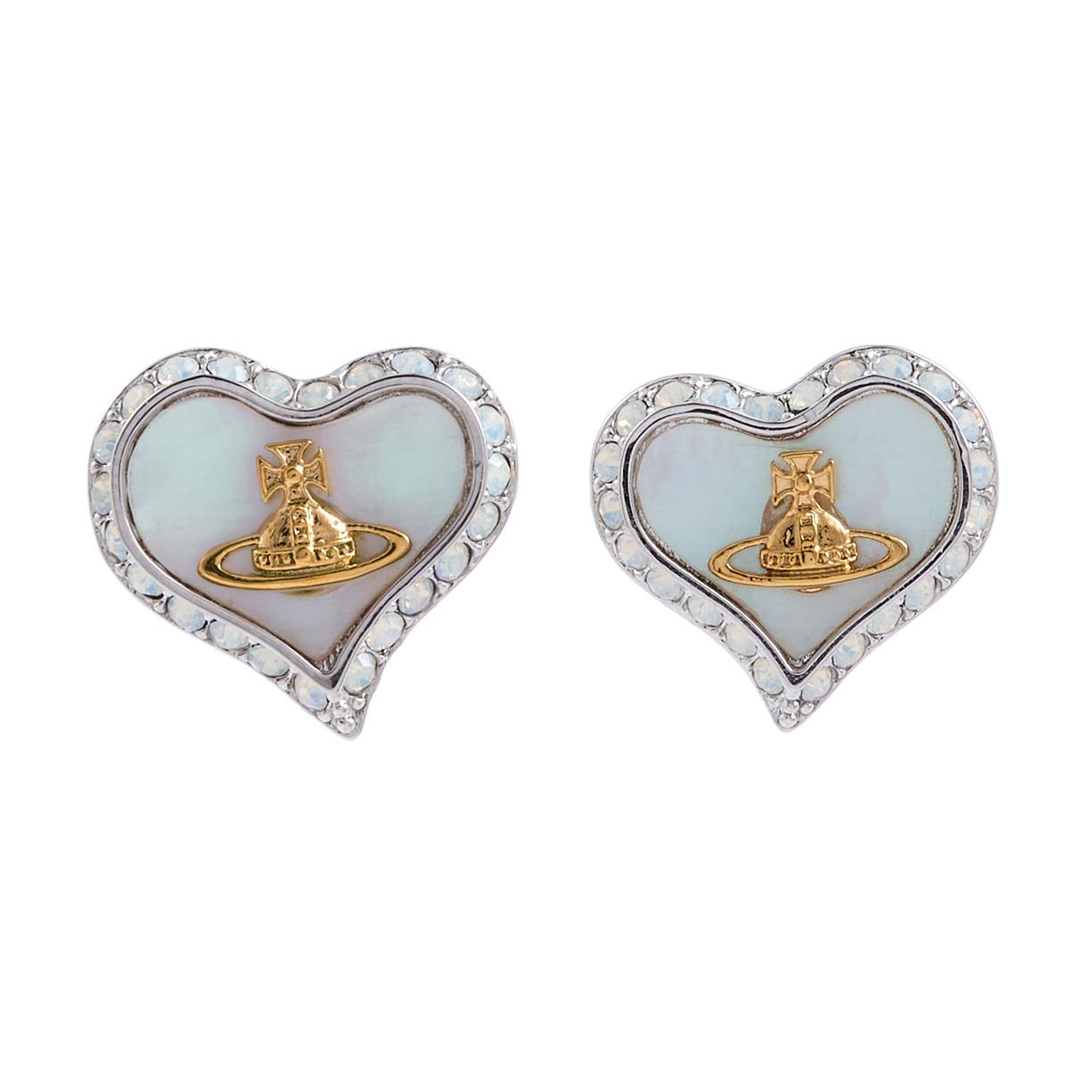 Vivienne Westwood Petra Metal Crystal Saturn Logo Heart Earrings Women Earrings Silver White 25323_SIOT Basic Packaging-Dust Bag+Box